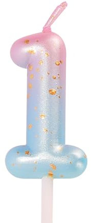 Mermaid Theme Birthday Candles - Pink & Blue, Number 1 for 1st Birthday Cake Toppers