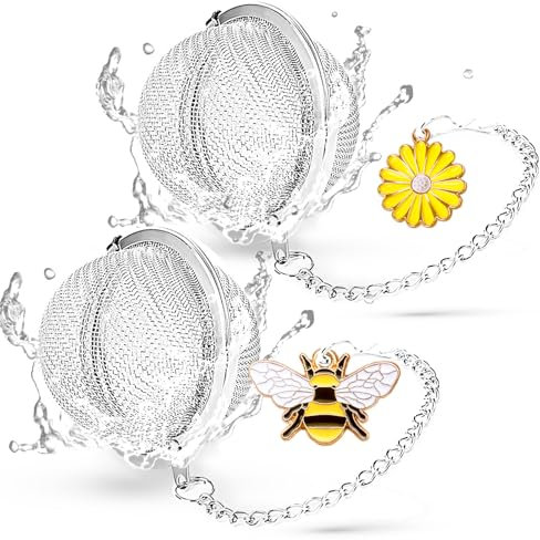 Edelstahl Tee-Ei 2 Stück TeaSanavie Teesieb Teeball mit Honigbiene & Blumen-Charms für losen Tee