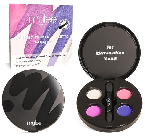 Mylee Nail Pressed Pigment Palette - Notting Hill - 4 Matte Pigments, Bold Gradient and Ombre Colours, with Sponge Applicator, for Nail Art Manicure