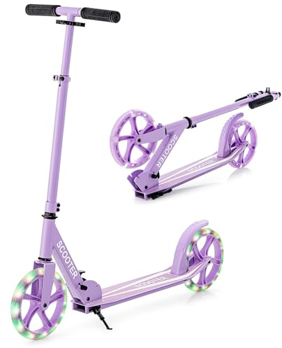 GYMAX Trottinette Pliable pour Enfants de Plus de 10 Ans, Trottinette à Hauteur Réglable pour Adolescents et Adultes avec 2 Roues LED et Roue Arrière de Frein