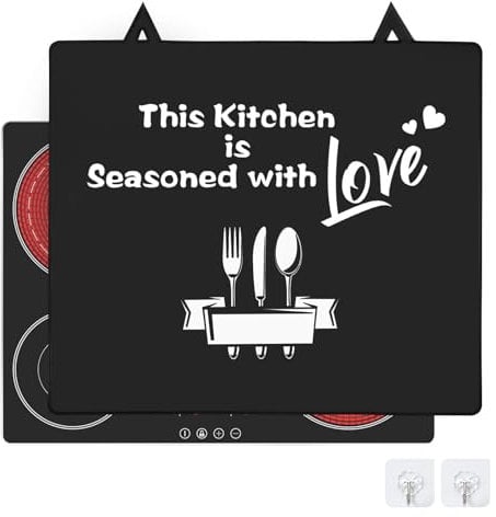 QCXWCJWD Induction Hob Protector Mat, Hob Cover 62x53cm, Electric Hob Covers to Protect from Scratches, Electric Glass Hob Cover with Hook for Expanding Extra Work and Storage Space (Love)