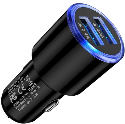 USB Zigarettenanzünder Adapter, 4.8A Duales USB Car Charger Ladegerät, Usb Auto Adapter Mit Blauer LED Licht, Kompatibel Mit Samsung Galaxy S25+ S24 S23 S22 A16 A15 A56 A55 A54 A36 A35/iPhone 16 15 14