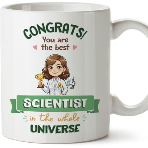 MUGFFINS Scientist Woman Mug - in English - Best in Universe Trophy - Funny Gift for Colleagues - Ceramic 11oz Mug