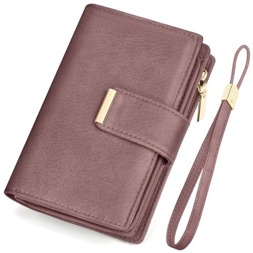 KTUEOV Portefeuille Femme, Cuir Portefeuilles et Porte-Cartes Femme RFID Blocage Zippé Porte Monnaie Grand Format Porte Feuille Femme avec Bracelet pour 10 Cartes de Crédit Cash ID