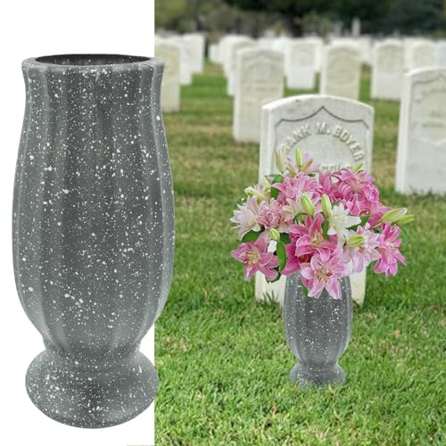 MYGDLUS Cemetery Vase, Plastic, Grave Decorations, Flower Holders with Metal Spikes&Drain Stopper, Gray