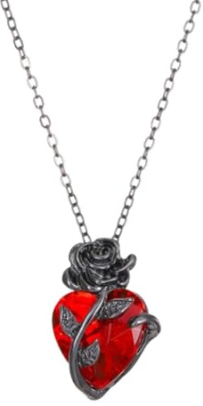 Collar Colgante en Forma de Corazón de Rosa Gótica, Collar Colgante de Rosa de Cristal Envuelto en Corazón Rojo (Black A,One Size)