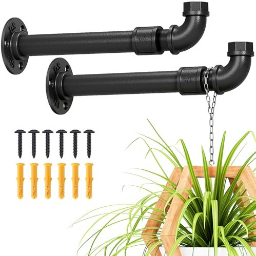 NiHome 2PCS Plant Hanging Brackets for Indoor & Outdoor Gardens, Patios, Decks, Fences, Walls, Rust-Proof Hooks for Baskets, Lanterns, Wind Chimes, Bird Feeders, Home Decoration, Backyard Landscaping