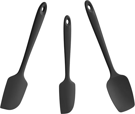 Doosu Silicone Spatula Scrapers Set of 3, 315℃ Heat Resistant Food Grade Rubber Baking Cooking Spoon Spatula Non-Stick Kitchen Utensils for Mixing Scraping Stirring Serving Folding (Black)