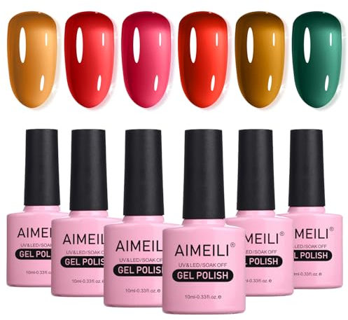 AIMEILI UV Nagellack Set Jelly Gel Nail Polish Nude, Red, Green 6 Farben Transparent LED UV Soak Off Gel Nagellack Set 6-77