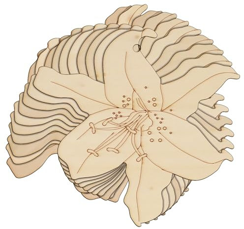 10 x Holz-Lilien-Blütenkopf, akurate Bastelform, 3 mm Schicht-Pflanzen (12 x 12 cm, Loch oben mittig)