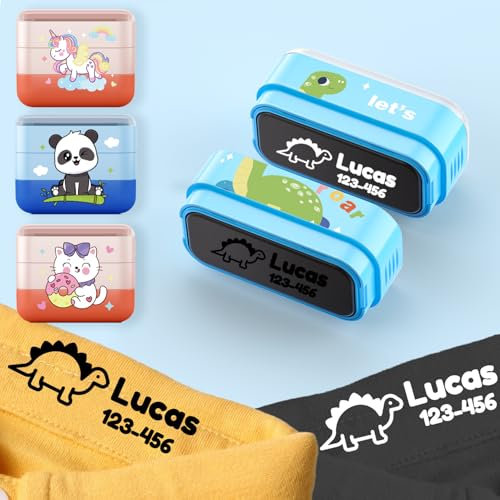 Namensstempel Kinder Textil,WeißEs & Schwarzes Stempelkissen,Stempel Personalisiert,Textilstempel Waschmaschinenfest,Namenstempel FüR Kleidung Wasserfest,stempel namen kinder kleidung (Karikatur)