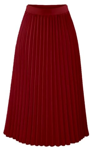 Plisseerock Damen Damen Lang Faltenrock Elastische Plissee Rock A Linie Chiffon Rock Einfarbig Frühling Sommer Herbst Maxirock