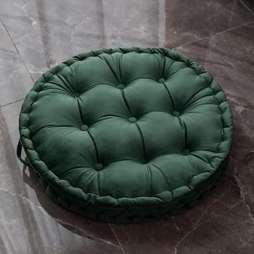 Generisch Rundes Bodenkissen Einfarbig Niederländischer Samt Großes Bodenkissen Dickes Winterkissen für Büro, Zuhause, Garten 60cm (Grün)