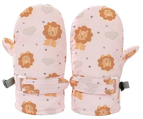 YJZQ Enfant Moufles Gant de Ski 2-5 Ans Mitaines Mignon Lions Coupe-Vent et étanche pour l'hiver Poignet Ajuster Scratch Fille Garçon Gants de Sport