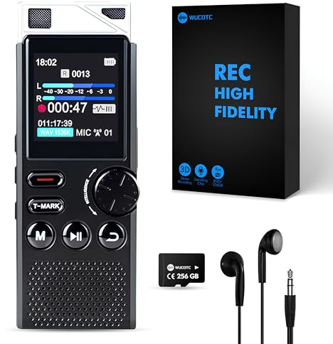 Professional 264GB WUCOTC Digital Voice Recorder - Voice Activated Recorder for Lectures Meetings - 18000 Hours Recording Device with Playback, MP3 Player, Password Protection, Variable Speed