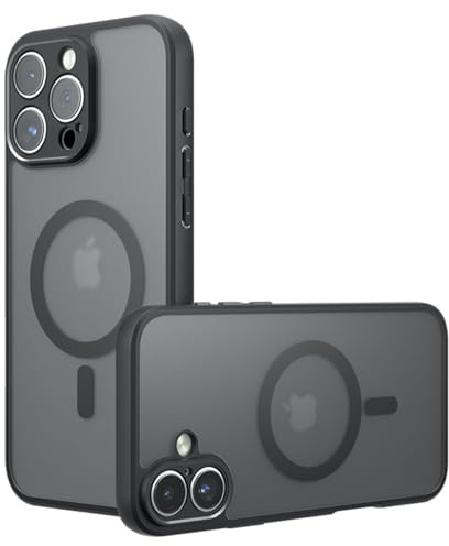 Techsuit für iPhone 16 Pro Hülle mit Matt Finish, Magnetring Kompatibel, Luftkissen Ecken, Erhöhte Kanten, Kameraschutz, Anti Fingerabdruck, PureFrost Magnetic Series, PC TPU Hybrid, Matt Schwarz