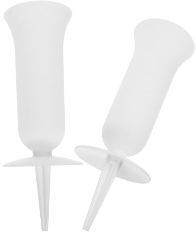 FESTFENDS 2 Pezzi Vaso Facile Inserimento nel Terreno Bianco in Plastica con Picchetto Conico per Fiori Freschi e Steli di Gigli, Crisantemi e Garofani per Decorazioni Cimiteriali