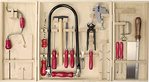 Pebaro 406 Qualitäts-Öko-Laubsägeschrank, 26 Teile, komplettes Set im Holzschrank ohne Kunststoff, Stahlwerkzeuge, Laubsägebogen made in Germany, Basteln mit Holz, Bastelset, Geschenkidee für Kinder