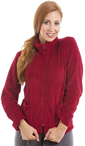 Camille Womens Supersoft Fleece Bed Jacket- Luxury Soft Textured Warm Sleep Top- Zip up & Long Sleeved