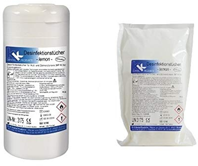 KK Desinfektionstücher Set, praktische Spenderdose mit 120 Desinfektionstüchern und 1 Nachfüllbeutel mit 120 gebrauchsfertigen Tüchern, Duftsorte: Lemon, Flächendesinfektionsmittel