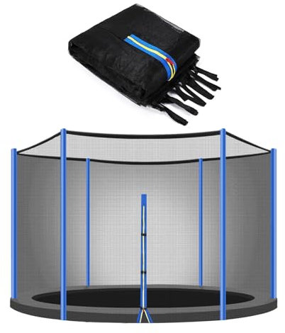Filet Trampoline Ø 305 cm 6 Barres, Filet Remplacement de Sécurité pour Trampoline 305 cm 6 Barres, Filet de Protection Résistant aux UV avec Fermeture Éclair, Couleur Bleu