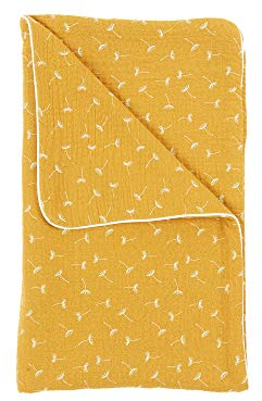 KraftKids Babydecke in Musselin gelb Pusteblumen, Kuscheldecke 70 cm x 100 cm, 100% Musselin Stoff mit Liebe handgefertigt in der EU
