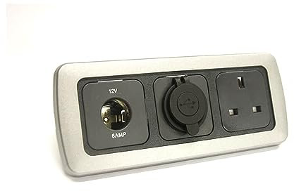 Clearcut - Flatline Silver Triple Surround - Support Frame - 240V Socket - Double USB - 12V Socket - Campervan and Motorhome Electrical Outlet