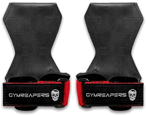 Gymreapers Gewichthebergriffe (Paar) für schweres Powerlifting, Kreuzheben, Rudern, mit Neopren gepolsterter Handgelenkbandage und starken Gummihandschuhen oder Gurten für Bodybuilding (rot, klein)