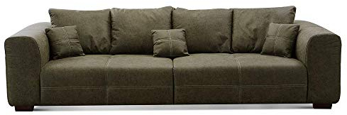 CAVADORE Big Sofa Mavericco inkl. Kissen / XXL-Couch mit tiefen Sitzflächen und modernem Design / 287 x 69 x 108 / Lederoptik dunkelgrün
