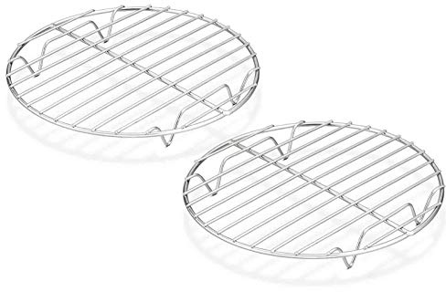 TeamFar Rundes Kühlgitter-Set, 2 Stück, 19,5 cm, rund, zum Backen, Dampfgaren, Edelstahl, gesund und spülmaschinenfest, spiegelnde Oberfläche und rostfrei