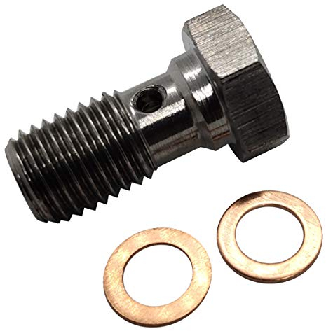M10 x 1,25 Edelstahl Banjo Bolzen Bremse Fitting Adapter Universal mit M10 Kupfer-Unterlegscheiben, einzelne Banjo Schraube M10–1,25 metrisches Gewinde