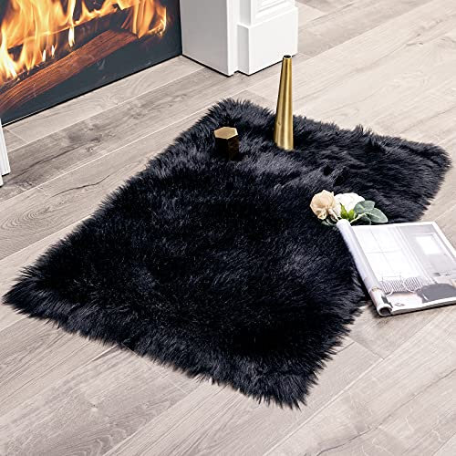 MIULEE Faux Fell Teppich Flauschig Weiche Warm Modern Bodenmatte Sofa Matte Kunstfell Dekofell Rechteck Bettvorleger Wolle Longhair Optik Gemütliches 60x90 cm Schwarz