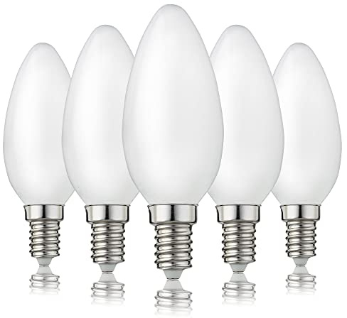hellum LED Lampe Kerzenform E14, 5er warmweiß 4,2W ersetzt 40 Watt matt | Kerzenlampe 470 lm 2700 K 90 Ra, E14 Vintage Leuchtmittel, Glühbirne LED Kerzenbirne C35, LED Filament innen & außen 207217