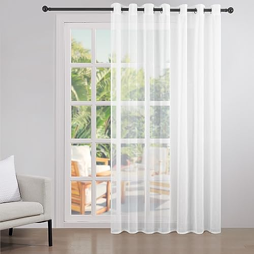Topfinel Gardinen mit Ösen Vorhänge Halbtransparent Moderne Gardine Wohnzimmer Vorhang Kinderzimmer Schlaufenschal (Weiß, 260 L x 300 B cm)