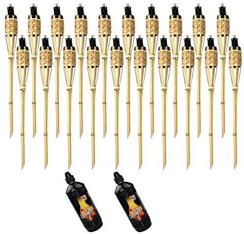 Moritz 20x Bambusfackeln Fackel Deluxe 60 cm Standard Natur + 2X 1000ml Lampenöl Gartenfackel Ölfackeln Garten Deko Öllampe Wegleuchte