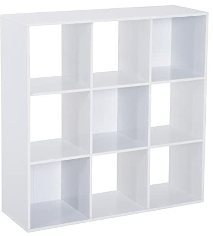 HOMCOM Libreria Bianca per Casa e Ufficio, Scaffale dal Design Moderno con 9 Scomparti in Legno, 91x29.5x91cm