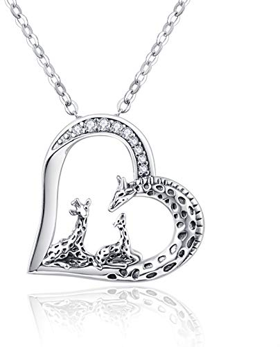 praymos Giraffe Silver Necklace for Women Giraffes Gifts Pendant Necklace Jewellery Mothers Day Gifts for Mum Daughter Family Necklace