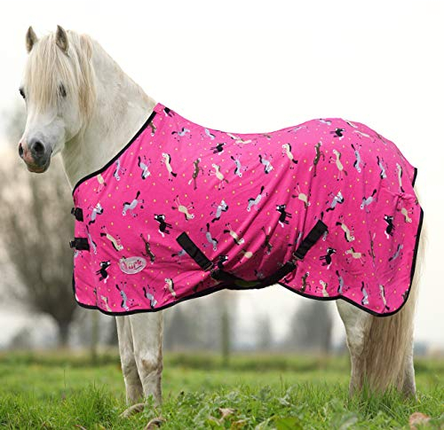 York Pony Abschwitzdecke mit Kreuzgurt Horsi Fleecedecke Turnierdecke Pink (125 cm)