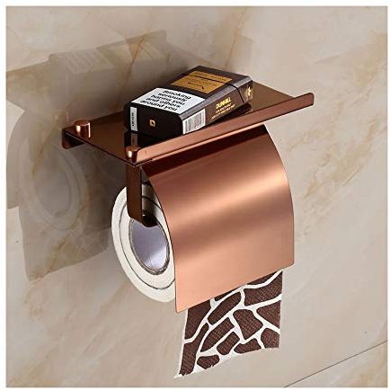 SHUGUANG Porte-Papier Toilette Mural avec Etagère de Téléphone 304 Acier Inoxydable Porte Rouleau Papier Toilette avec Plateforme de Rangement derouleur Papier Toilette pour Salle de Bain,Rose Gold