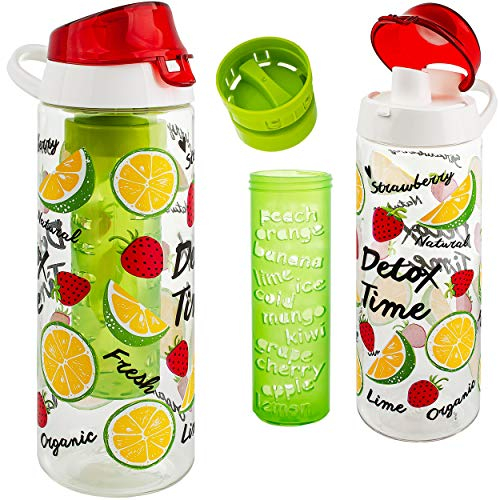 alles-meine.de GmbH große - Trinkflasche/Sportflasche + Infuser Sieb - Erdbeere & Zitrone - Tritan - BPA frei - 750 ml - auslaufsicher - Eiseinsatz/Früchteeinsatz/Siebeinsa..