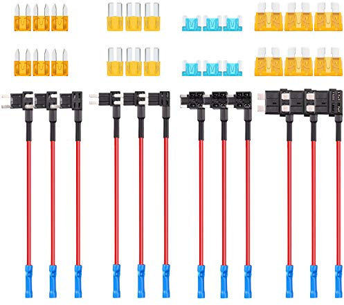 36 Pieces Fuse Taps Set, 4 Types 12V Piggy Back Fuses Adding a Circuit Adapter and Fuse Kit Fuse Holder Mini Low Profile Tap Adapter for Cars Trucks Boats