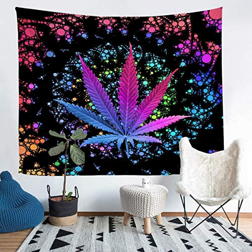 Homemissing Blatt Tapisserie Marihuana Weed Blatt Wandbehang Bright Cannabis Blätter Wandteppich 175x230cm Vibrant Psychedelic Tie Dye Botanisch Tapestry