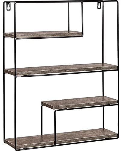 STILISTA Design Wandregal, 4 Ebenen, Farb- & Modellwahl, Rechteck Holz Dunkel