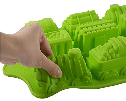 Joyeee Silicone Train Cake Mold - 9 Cavity Non-stick Baking Mold for Soap, Wafer, Pastry, Tart, Pie, Flan, Dough, Chocolate Cake, Crayon, Kids Shower Supplies