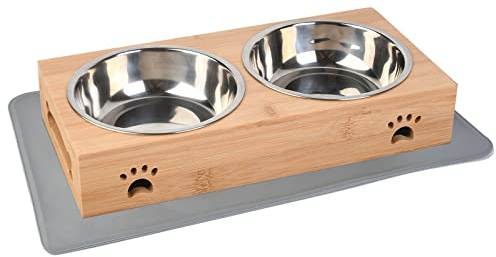 BOENTA Gamelle Surélevée pour Chien et Chat, Double Bol pour Chiot Petite Taille avec Tapis (350ml par Bol)