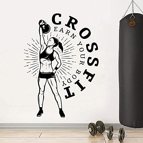 QIANGTOU Gym Wall Decal Sport Fitness Logo Vinyl Company Office Window Wall Stickers Home Furnishing Decorative Murals 75x54cm