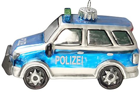 Krebs Glas Lauscha - Weihnachtsdekoration/Christbaumschmuck aus Glas - Weihnachtsbaumanhänger - Motiv: Polizei-Auto SUV - Größe: ca. 12 cm