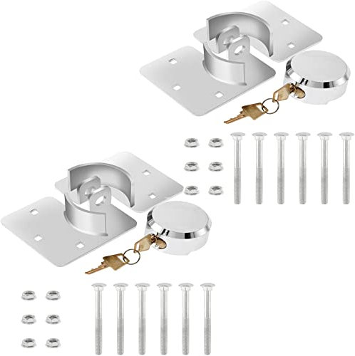 IRONWALLS Hidden Shackle Padlock Set 2 Pack, 2-7/8”/73mm Heavy Duty Steel Puck Lock & Hasp Set Keyed Different with 4pcs Keys & M8×80mm Screws for Trailers, Warehouse, Shipping Containers
