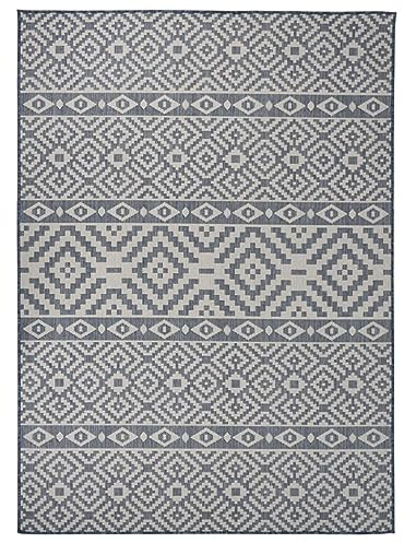 vidaXL Outdoor Teppich Flachgewebe Witterungsbeständig UV-beständig Außenteppich Balkon Terrasse Garten Swimming Pool 200x280cm Blau Gestreift