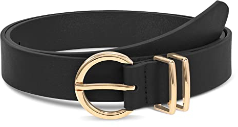 WHIPPY Ledergürtel für Damen goldene Schnalle Leder gürtel für Jeans Hosen Kleid,schwarz,100cm